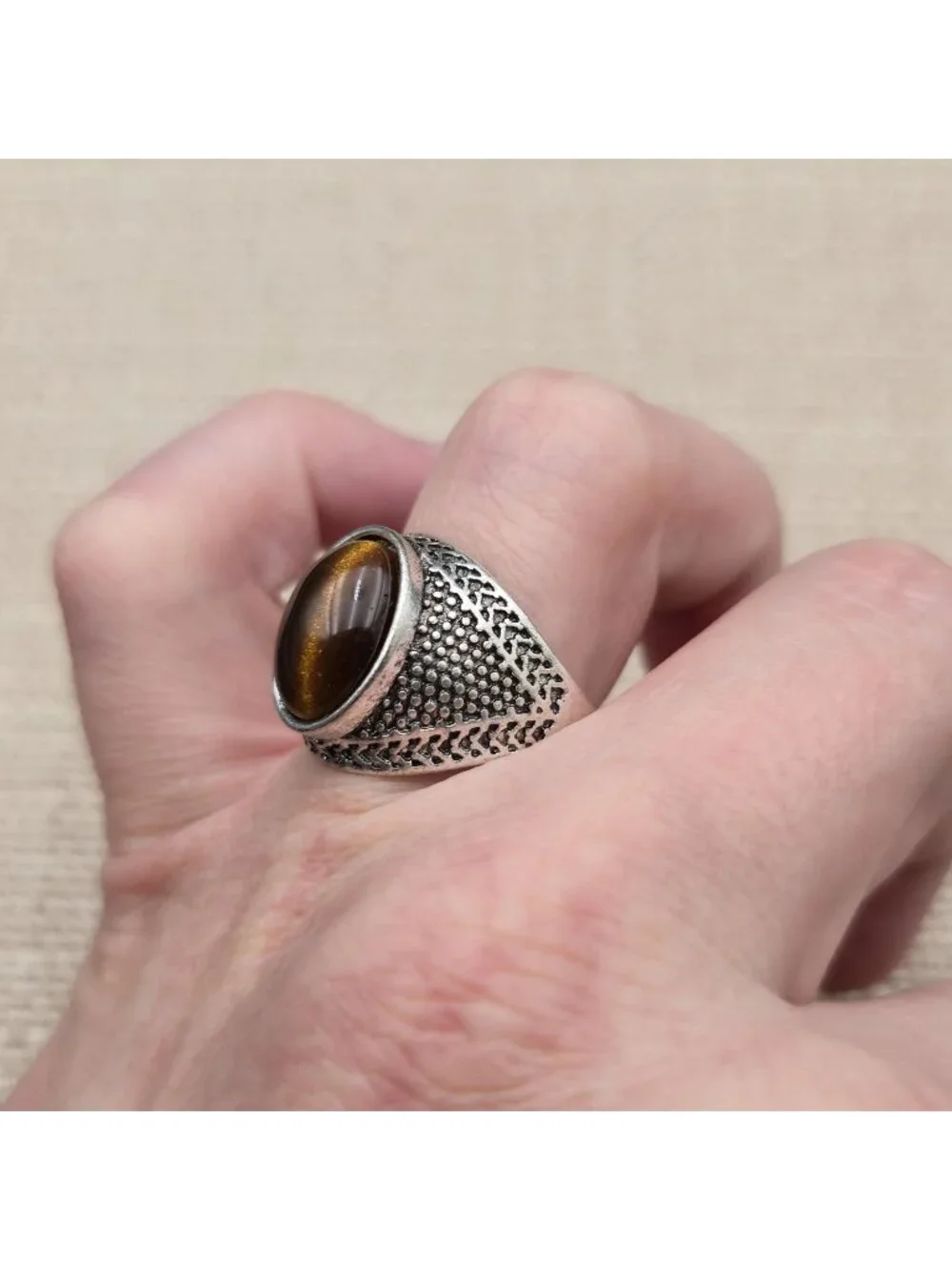 Size 8.75 Natural Tiger Eye Stone Band Ring A8102